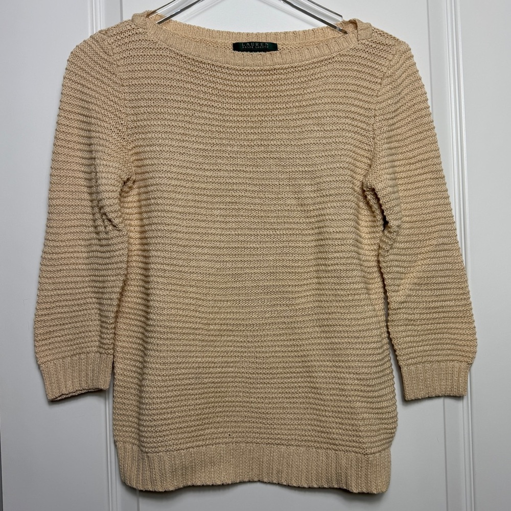 Lauren Ralph Lauren Beige Textured Knit Cotton Sweater Size S